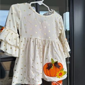 Girl Pumpkin outfit with Gold Polka Dots